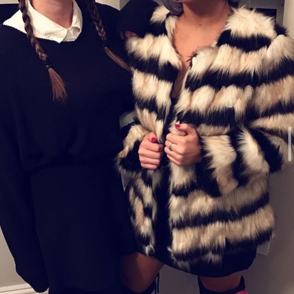 Black and white faux fur coat